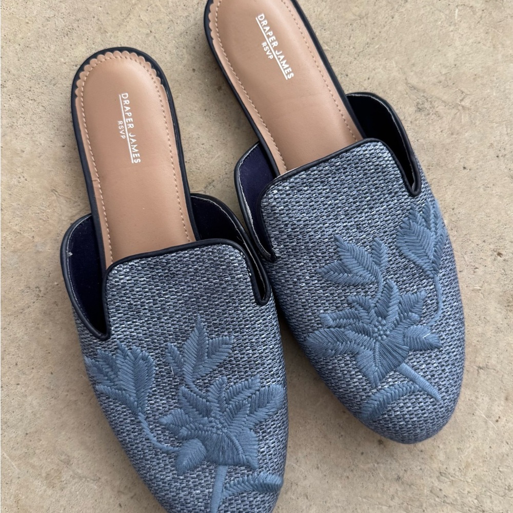 Draper James Blue Embroidered Loafers